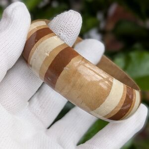 Vintage Style Laminated Wood Bangle Bracelet | Natural Tone Slip-On Cuff
